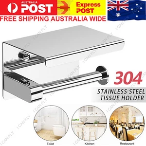 304 Stainless Steel Toilet Roll Holder Paper with Shelf Bathroom Wall Mounted DF - Picture 1 of 9