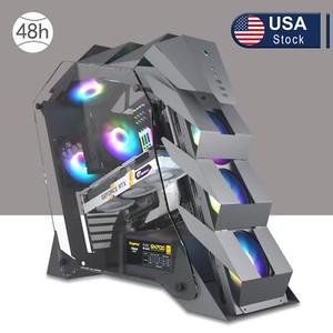 Vetroo K1 Computer Case Mid Tower ATX PC Tempered Glass Gaming Open Frame Gray