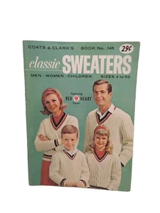 1964 Coats & Clark's SUÉTERES CLÁSICOS Libro Nº 145 Hombres Mujeres Niños Tallas - Imagen 1 de 13