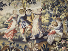 Authentisch: Antiker Wandteppich französische Aubusson bukolische Tänzer Wolle & Seide 6x9
