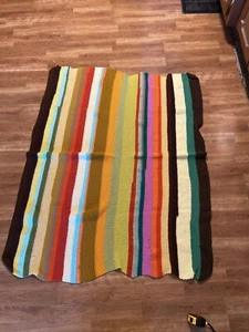 Vintage Handmade Crochet Afghan, Throw Blanket Multicolor Lines 42x48 - Picture 1 of 2