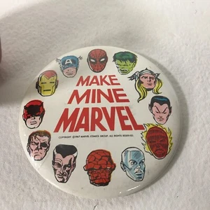 1967 MAKE MINE MARVEL Pin Back BUTTON Vintage Marvelmania RARE High Grade - Picture 1 of 3