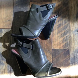 Derek Lam Peeptoe grüne Leder-Booties Schuhe Größe 7 Italien Stapelabsatz neu (K) - Bild 1 von 4