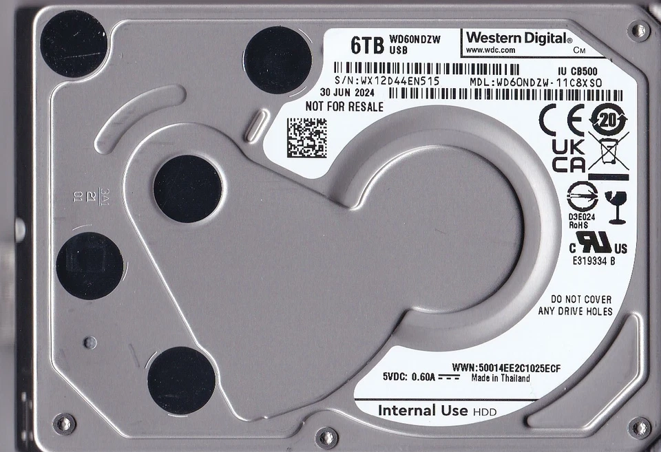 WD60NDZW-11C8XS0 s/n: WX12D4 JUN/2024 Thailand 6TB  2.5" USB 3.0 WESTERN DIGITAL - Image 1 of 4