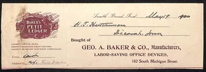 Geo. A. Baker & Co. South Bend, IN Hutchinson Decorah IA* Cut 1900 Billhead - Picture 1 of 2