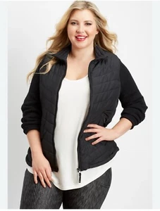 Plus Size Sweater Sleeve Puffer Jacket by Maurice’s size 2 in black - Picture 1 of 7