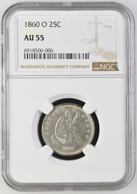 1860-O Seated Liberty Quarter 25c - New Orleans - NGC AU55 - Nice! - Image 1 of 4