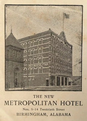 Sobre The New Metropolitan Hotel Birmingham Alabama c1900 antiguo Adv. PA115 Foto 1 de 3