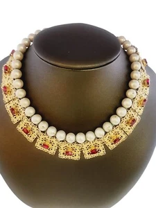 Vintage Unique Signed Vendome Filigree and Pearl Collar Necklace (A5571) - Picture 1 of 8