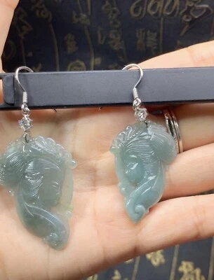 Pendiente de piedras preciosas de jadeíta de hielo, pendiente de jade  Foto 1 de 4