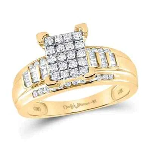 10K Yellow Gold Round Diamond Cluster Bridal Wedding Engagement Ring 1/2 Cttw - Picture 1 of 1