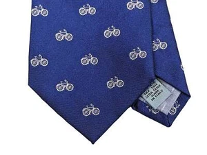 Battisti Tie Mid blue with bicycles, hidden pocket, pure silk - Picture 1 of 3