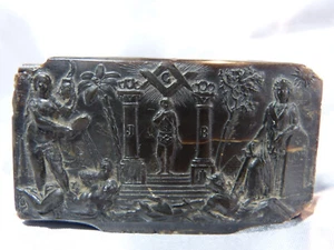 Franc maçonnerie boite tabatière ancienne 19 siècle XIX bois sculpté sculpture - Afbeelding 1 van 20