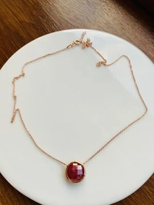 VINTAGE SILVER GILD 925 ROSE GOLD PLATED RUBY NECKLACE - Image 1 of 4
