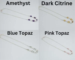 925 Solid Sterling Silver Faceted Garnet ,Amethyst Multi Stone Anklet nX046 - Picture 1 of 23