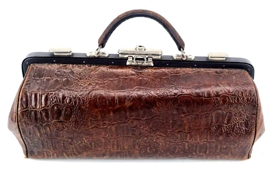 Vintage Hebammentasche Arzttasche Arzt Koffer Kroko Imitat Hebammenkoffer (ABP) - Bild 1 von 4