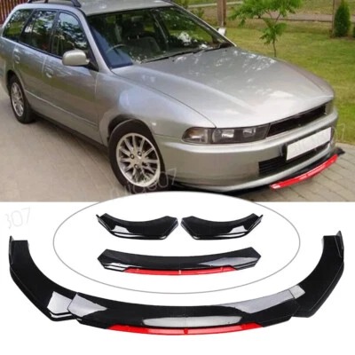 For Mitsubishi Galant Front Bumper Lip Spoiler+Splitter Body Kit Black Red - Image 1 of 4