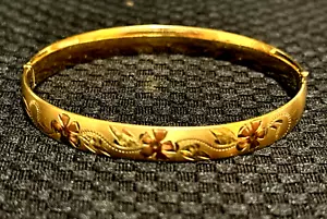 Bracciale ovale ANTICO MARATONA 14K oro pieno inciso floreale - Foto 1 di 9