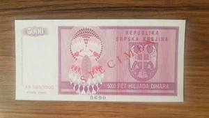 KROATIEN - REPUBLIK SRPSKA KRAJINA - 5000 Dinar 1992 - SPECIMEN - Bild 1 von 2