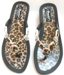 GRANDCO SANDALS LEOPARD V-THONG BLING Dressy Animal Print GEMSTONES Jeweled - Picture 1 of 2