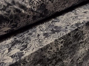 Crepe Back Scuba Spandex Double Jersey Fabric, Per Metre - Flower Print - Grey - Picture 1 of 3