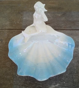 Vintage Ceramic Opalescent Mermaid Shell Soap Dish Figurine Retro REPAIRED! - Picture 1 of 12