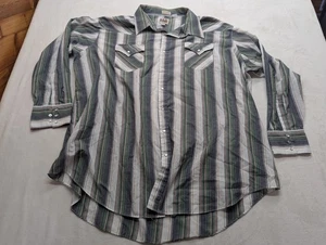 VTG Ely Cattleman Shirt Mens 3X Big Striped Plaid Pearl Snap Western Lightweight - Picture 1 of 9
