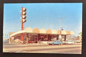Vintage Mel’s Coffee Shop Postcard Oxnard California Restaurant 1950s Car Wagons - Picture 1 of 7