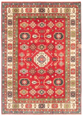 Alfombra geométrica tradicional anudada a mano alfombra de lana oriental de 6'4" x 8'10" Foto 1 de 4