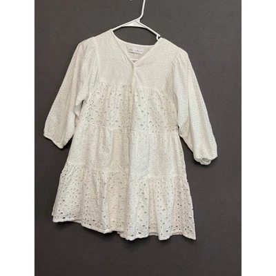 Vestido Zara Niñas Blanco Ojales Encaje 9Y Boho Algodón Verano Túnica Forrada Foto 1 de 4