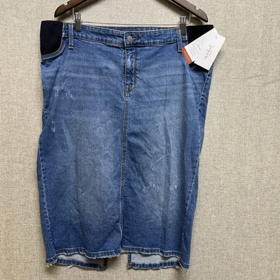 Isabel Maternity Women's Sz 14 Midi Denim Skirt Medium Wash Expandable Sides NWT - Image 1 of 4