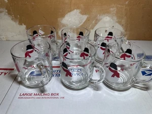 Luminarc Snowman Mugs Clear Glass Christmas Holiday Set of 6 Vintage - Picture 1 of 7