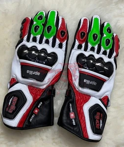 Aprilia RSV4 Be a Racer Gloves Red White Green Leather Motorbike Racing Gear - Picture 1 of 6