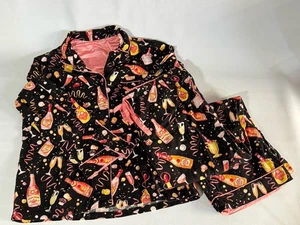 NICK & NORA Women XL 100% Cotton Flannel Pajama Set Celebration Champagne - Picture 1 of 5