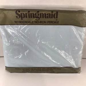 Percale DOUBLE FLAT SHEET Springmaid Wondercale 81x96 Robins Egg Blue Vtg. - Picture 1 of 5
