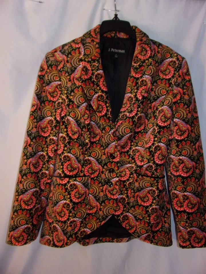 Chaqueta Blazer J. Peterman Terciopelo Sastre Floral Paisley Remolino Tema Talla 6 En muy buena condición Foto 1 de 4