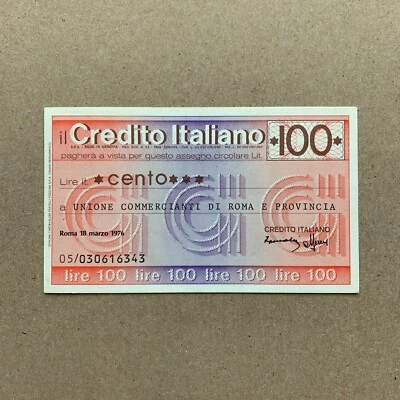 Italian Miniassegni Notgeld. Italy Currency 100 Lire Mini Check Banknote - Image 1 of 2
