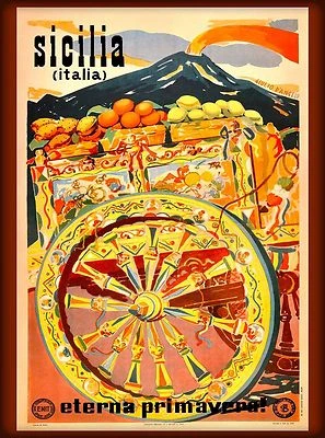 Sicilia Europe Italy - Vintage painting Travel Poster - Print art large canvas - Image 1 of 4