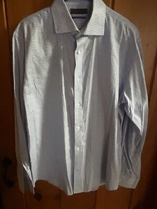 Bloomingdales Mens Store Cotton Blue & White Plaid Dress Shirt 16.5 34-35 LS - Picture 1 of 5
