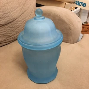 vintage blue glass urn with lid imperfect  - Picture 1 of 8