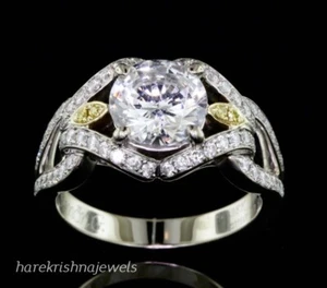 2,55 kt Laborgefertigter Rundschliff Diamant Verlobungsring Ehering 14 K zweifarbig Gold FN - Bild 1 von 5
