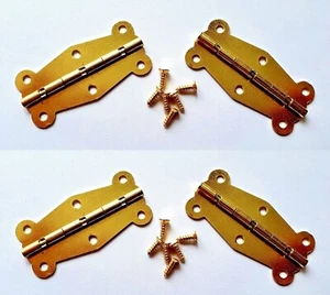 Confezione 4 Cerniere Oro Cerniera 90 Gradi Legno Scatola Sigari Porta Casa Bambole + Viti - Foto 1 di 7