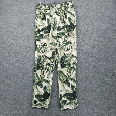 Pantalones H&M para mujer 10 verdes recortados tiro alto rectos tropicales con cinturón viscosa Foto 1 de 4