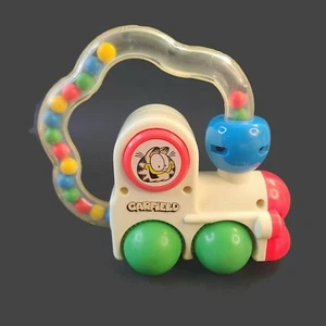 De colección 1990 Garfield Push Engine Tren Juguete Sonajero Chirrido Botón Coleccionable Usado en Excelente Condición - Imagen 1 de 12