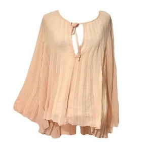 Free People Peach Long Sleeve Accordion Keyhole Blouse Size Large - Picture 1 of 4