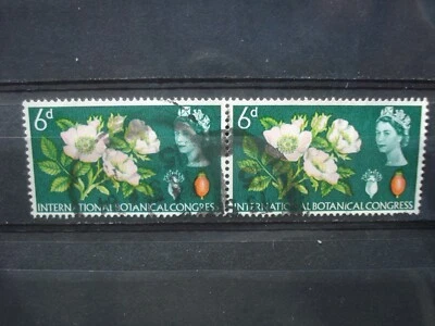 Par de estampillas usadas de Gran Bretaña 6d verde 1964 Congreso Botánico Internacional Foto 1 de 2