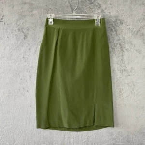 Vintage 90s Lagom Silk Green Midi Skirt Minimalist Academia Workwear 8 - Picture 1 of 6