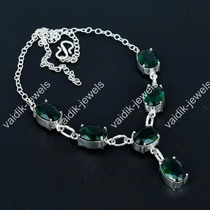 Chrome Diopside Oval Gemstone 925 Sterling Silver Solitaire Necklace 18" VJ 286 - Picture 1 of 6