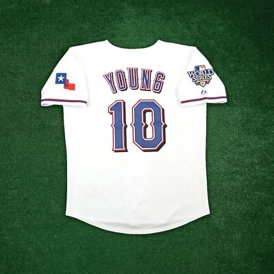 Camiseta blanca local Michael Young 2010 Texas Rangers Serie Mundial para hombre (S-3XL) Foto 1 de 4