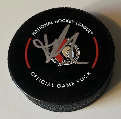 Brady Tkachuk Ottawa Senators Signed Game Puck W/ FREE Case! Beckett # BL65897 - Image 1 of 2